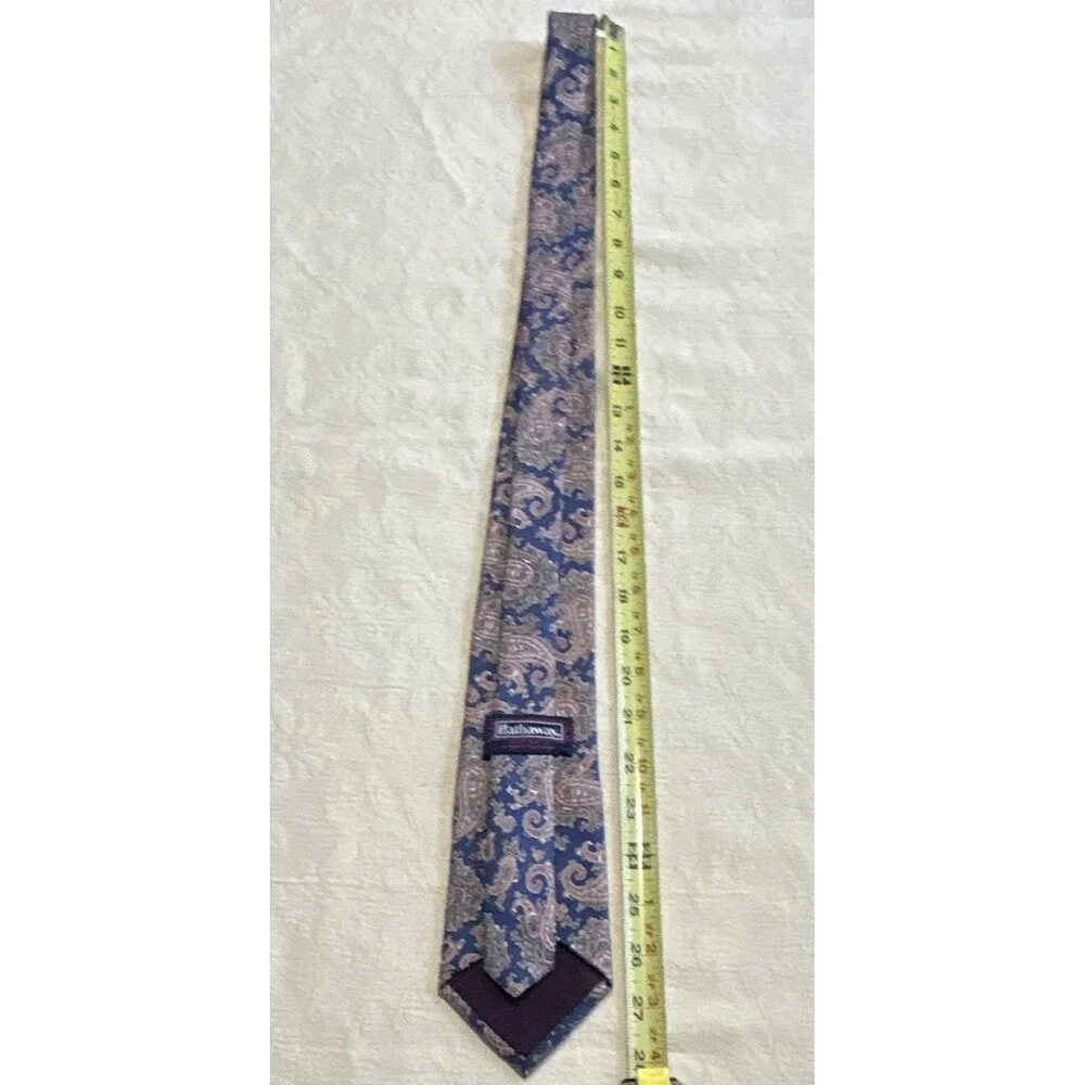 Vintage Hathaway Men's Silk Paisley Tie Navy Blue Red Grey Classic Made In USA